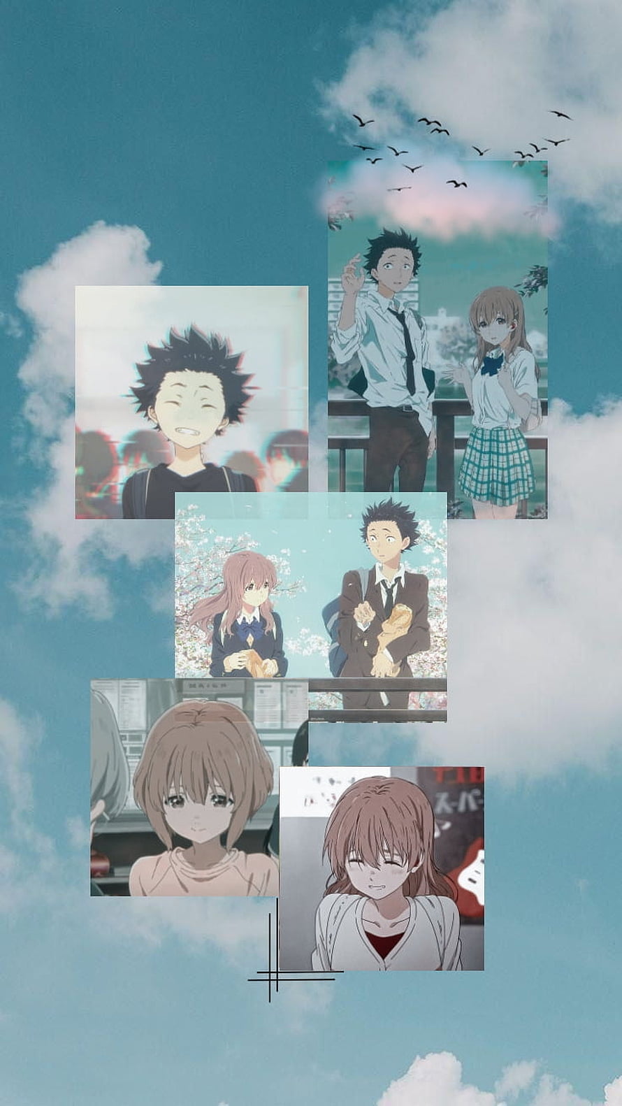 A Silent Voice Anime Character Collage Set Against a Cloudy Sky Background HD phone wallpaper