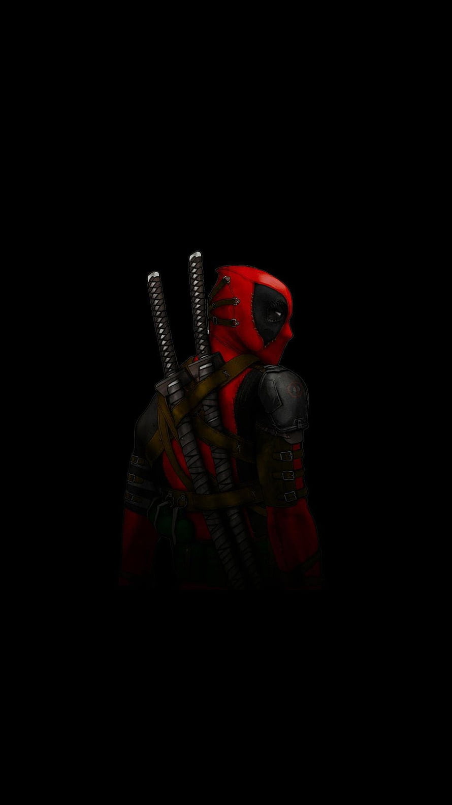 Deadpool in Red Suit with Dual Katanas on Black Background HD phone wallpaper