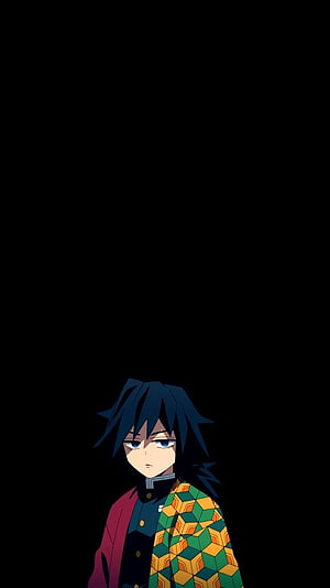 Tomioka Giyu from Demon Slayer in Water Breathing Haori Against Black Background HD phone wallpaper