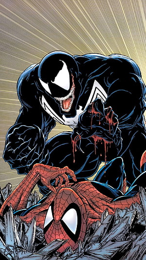 Venom and Spider-Man Comic Book Artwork HD phone wallpaper