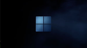 Windows 11 Dark Mode Minimalist Desktop Background with Glowing Blue Logo HD wallpaper