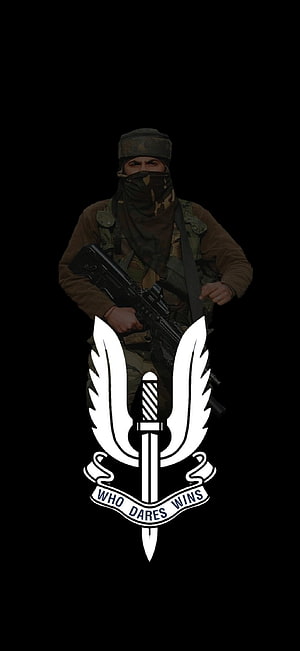 Indian Special Forces Soldier with Rifle and Dagger Emblem on Black Background HD phone wallpaper