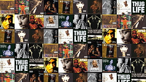 Tupac Shakur Album Cover Grid Featuring Thug Life and 2Pac Discography HD wallpaper