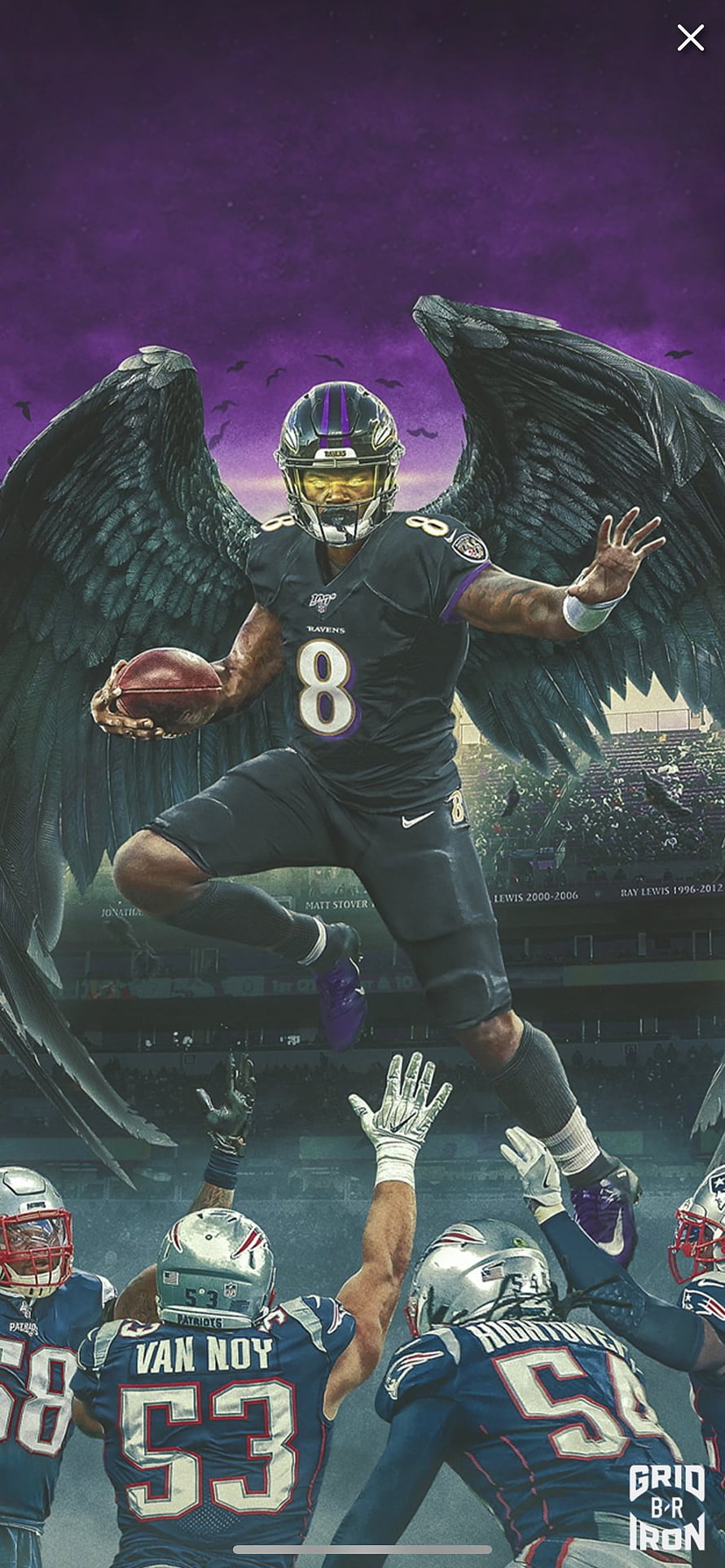 Lamar Jackson Baltimore Ravens Fantasy Football Artwork with Raven Wings HD phone wallpaper
