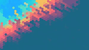 Vibrant Hexagonal Gradient Abstract Pattern on Teal Background HD wallpaper