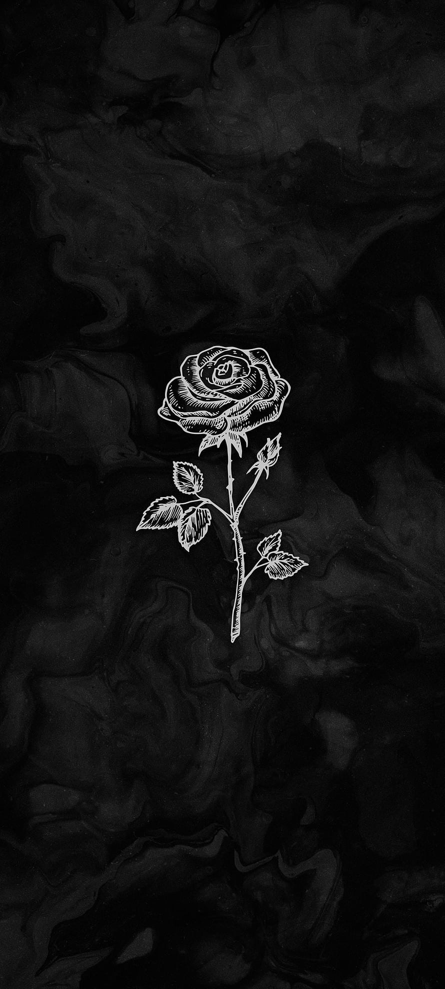 White Line Art Rose on Dark Marbled Background HD phone wallpaper