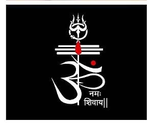 Stylized Om Symbol with Trishula and Namasivaya Text on Black Background HD wallpaper