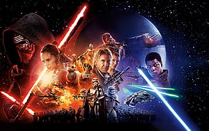 Star Wars The Force Awakens Ensemble Cast Poster With Kylo Ren Rey Finn And Han Solo HD wallpaper