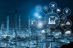 Industry 4.0 Smart Factory Network with Digital Connectivity Icons HD wallpaper