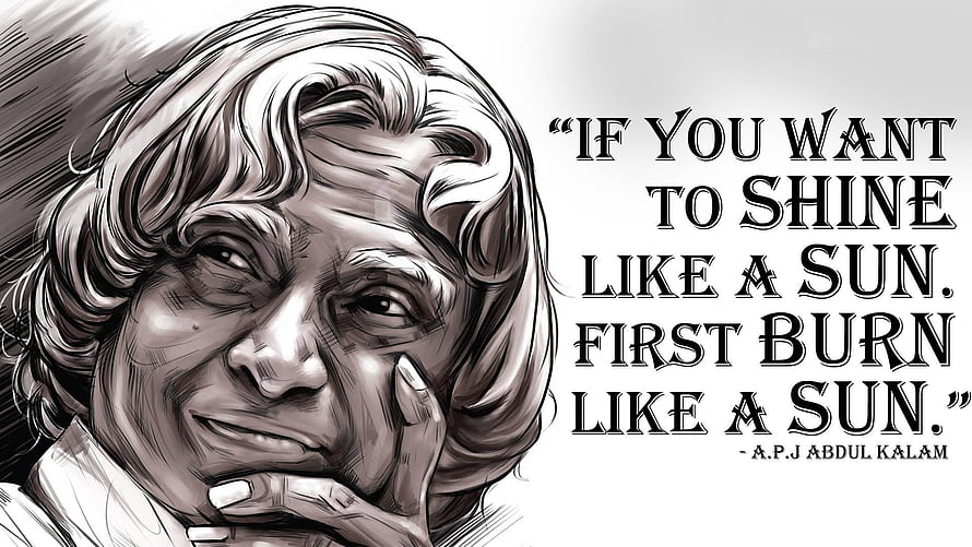 A.P.J. Abdul Kalam Inspirational Quote Artwork with Hand on Chin HD wallpaper