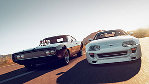 Fast And Furious Classic Muscle Car And Modern Sports Car Racing On Desert Highway HD wallpaper