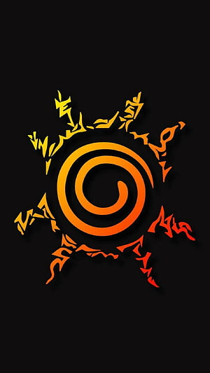 Naruto Hidden Leaf Village Symbol with Fiery Spiral Design on Black Background HD phone wallpaper