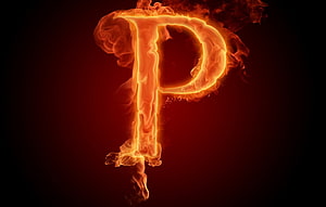 Burning Letter P in Vivid Orange Flames Against a Dark Background HD wallpaper