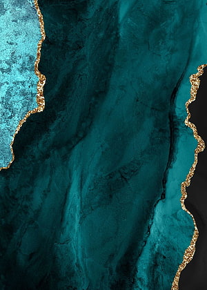 Teal and Gold Agate Texture with Organic Marble Veining and Metallic Accents HD phone wallpaper