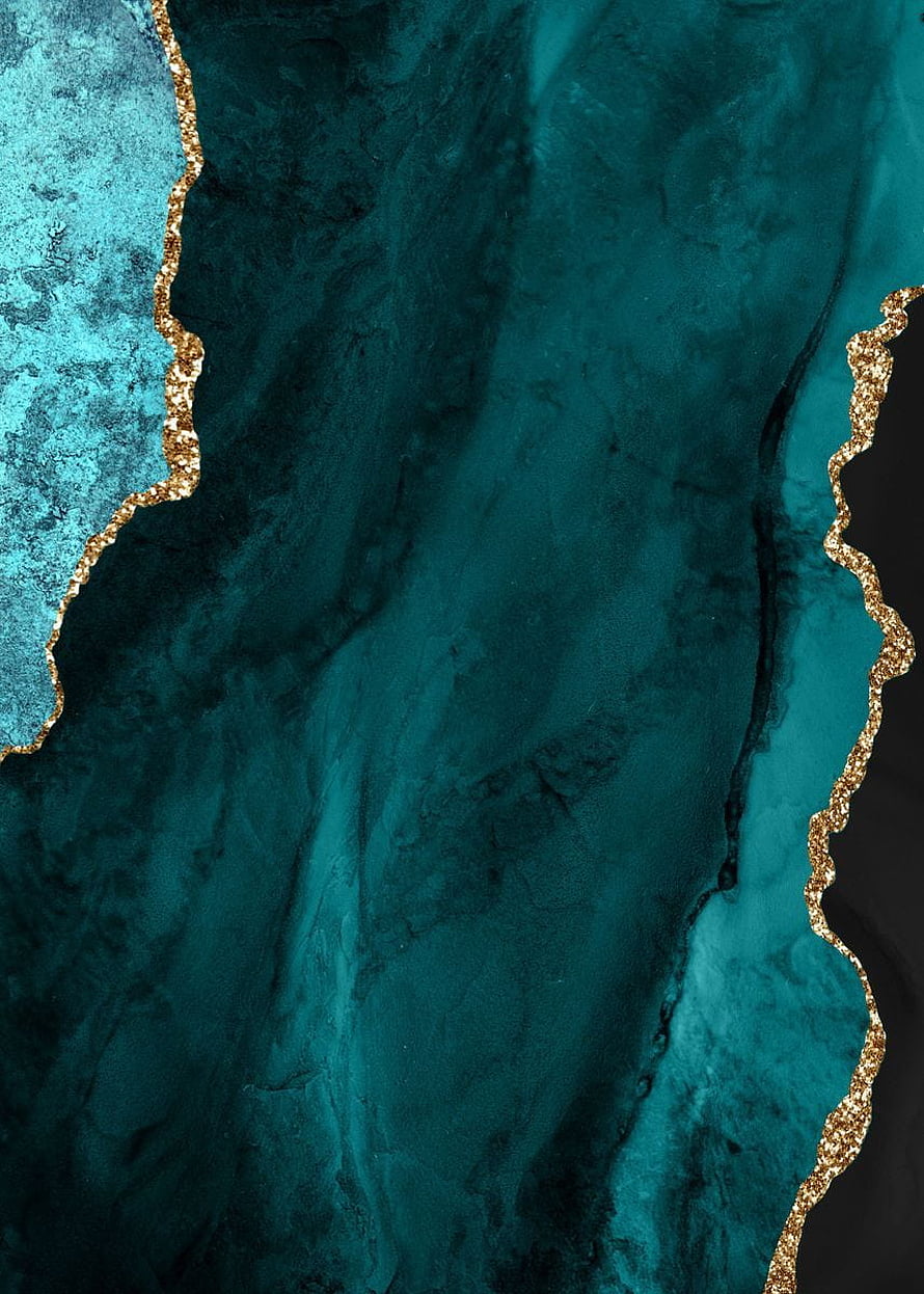 Teal and Gold Agate Texture with Organic Marble Veining and Metallic Accents HD phone wallpaper