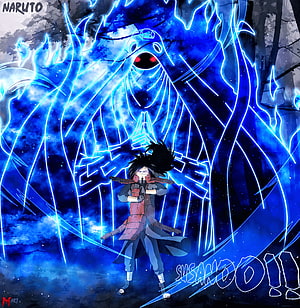 Madara Uchiha Perfect Susanoo Blue Chakra Avatar Naruto Anime Artwork HD phone wallpaper
