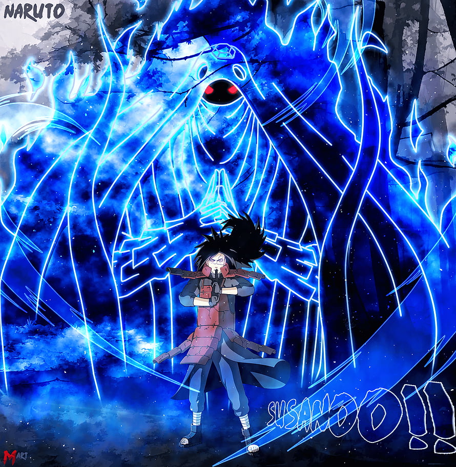 Madara Uchiha Perfect Susanoo Blue Chakra Avatar Naruto Anime Artwork HD phone wallpaper