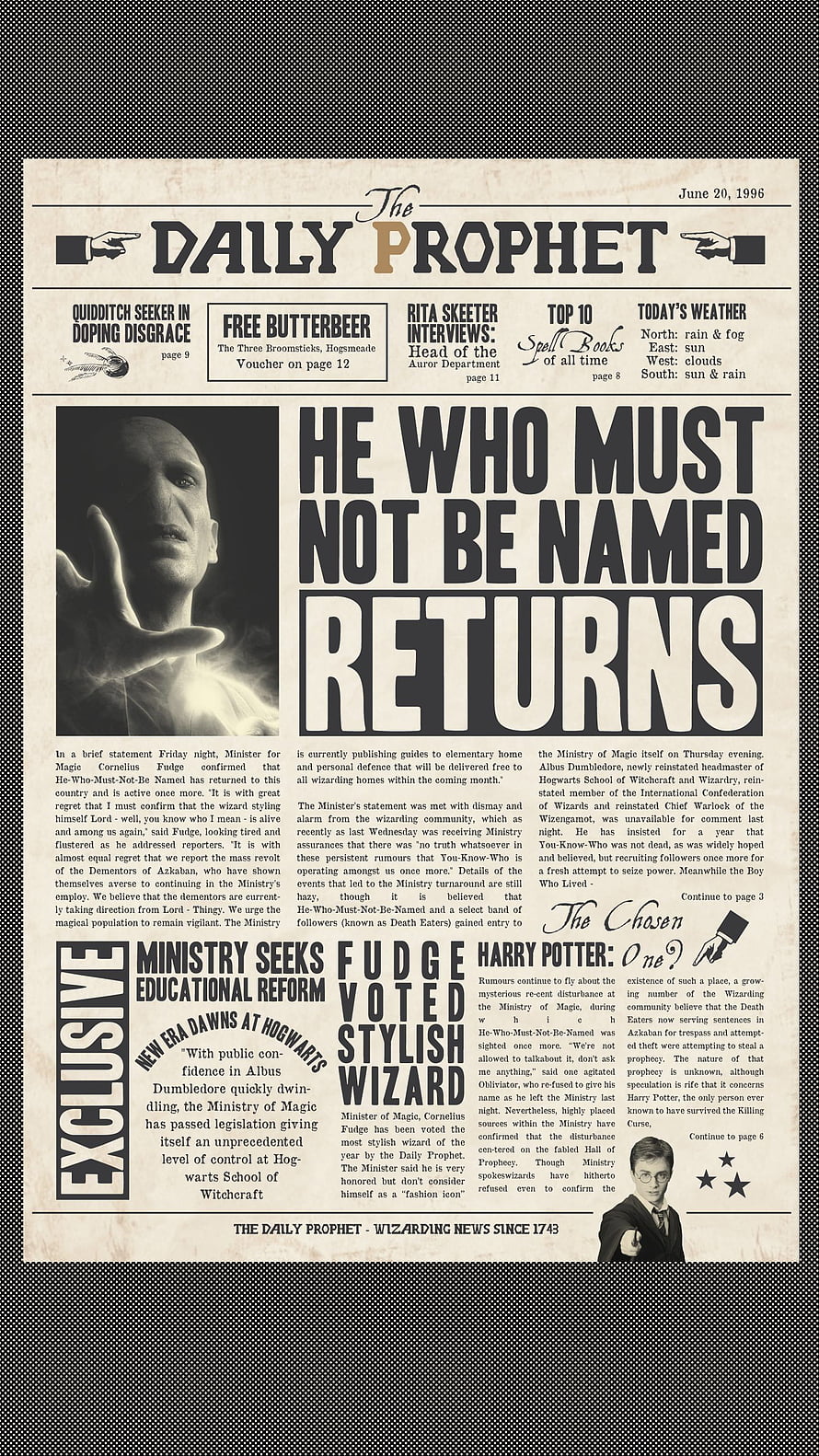Harry Potter Daily Prophet Front Page Featuring He Who Must Not Be Named Returns Headline HD phone wallpaper