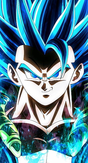 Gogeta Super Saiyan Blue Anime Portrait with Blue Aura and Spiky Hair HD phone wallpaper