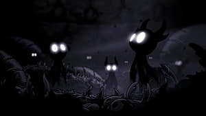 Hollow Knight Shadowy Creatures in Dark Underground Cavern Scene HD wallpaper