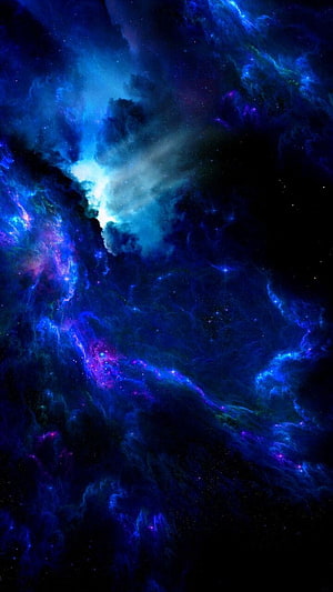 Vibrant Blue and Purple Cosmic Nebula with Swirling Gas Clouds and Distant Stars HD phone wallpaper