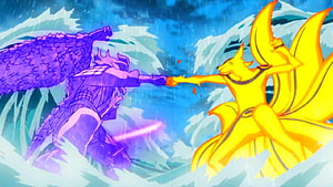 Sasuke Susanoo Clashes With Naruto Kurama in Epic Anime Battle HD wallpaper