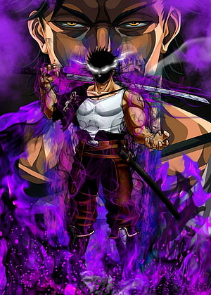 Yami Sukehiro from Black Clover wielding dual swords with purple magical aura and intense expression HD phone wallpaper