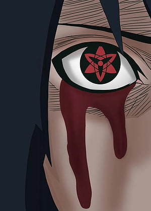 Itachi Uchiha Sharingan Eye Close-Up with Blood Drip Anime Art HD phone wallpaper