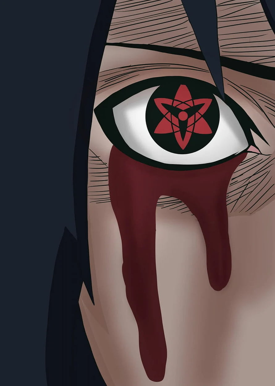 Itachi Uchiha Sharingan Eye Close-Up with Blood Drip Anime Art HD phone wallpaper