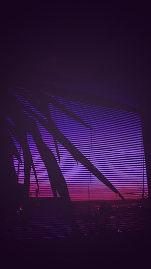 Dark Purple Aesthetic with Silhouetted Palm Fronds and Retro Scanline Gradient HD phone wallpaper