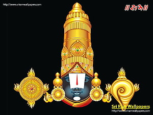 Lord Venkateswara Golden Crown and Divine Face on Black Background HD wallpaper