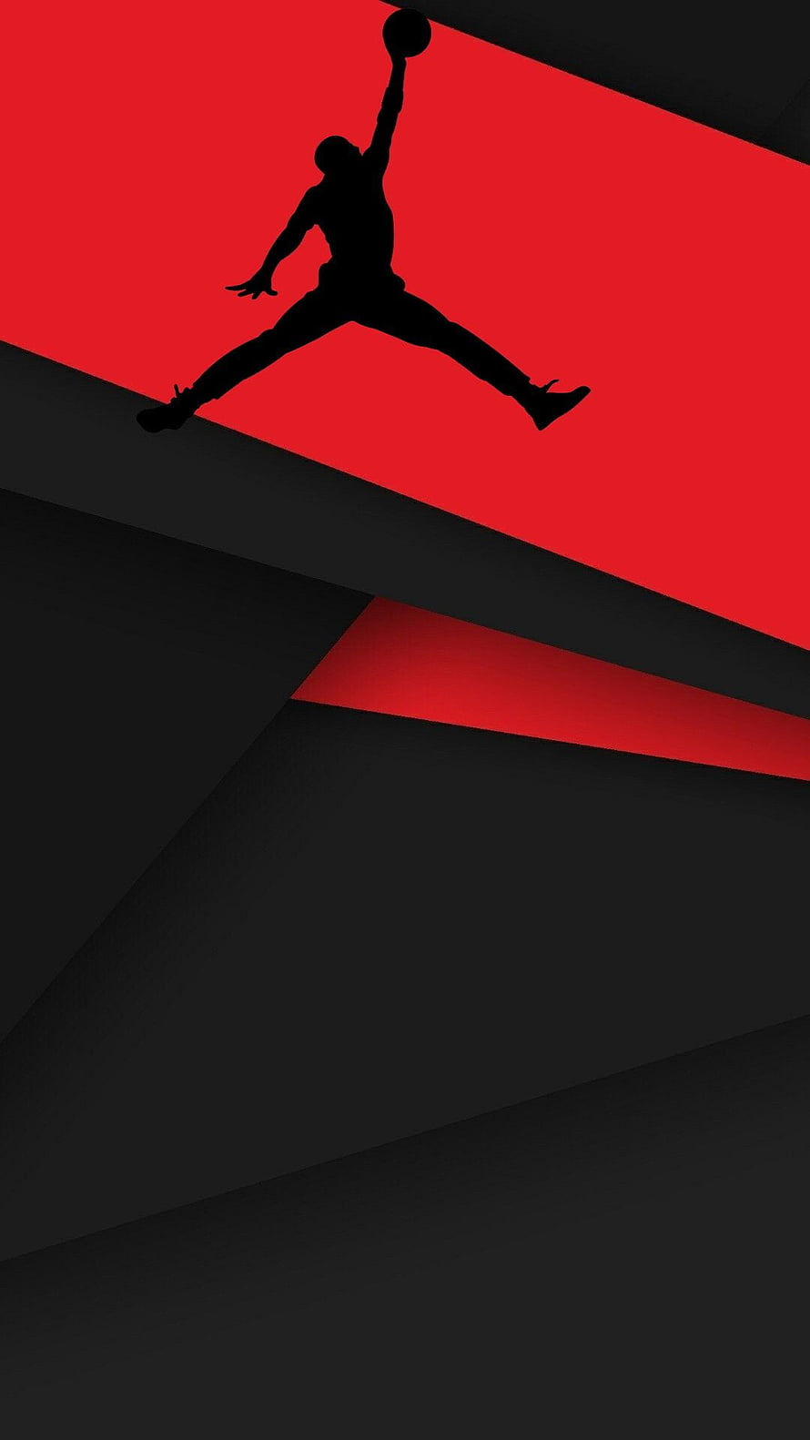 Jordan Brand Silhouette Logo on Red and Black Geometric Background HD phone wallpaper