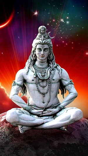 Lord Shiva Meditating in Cosmic Space with Radiant Nebula Background HD phone wallpaper