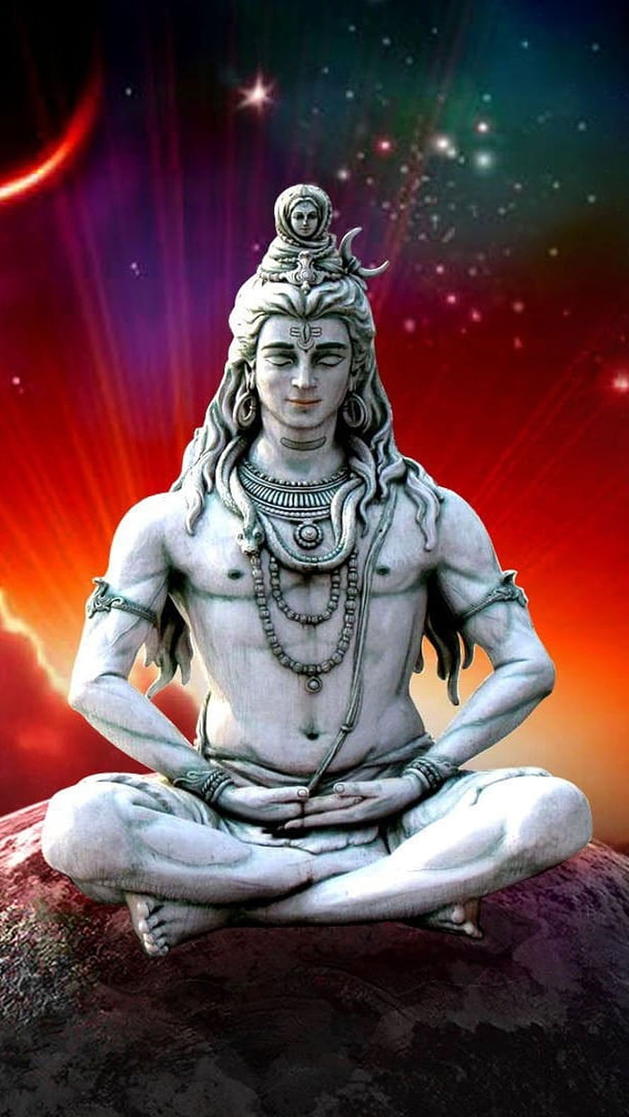 Lord Shiva Meditating in Cosmic Space with Radiant Nebula Background HD phone wallpaper