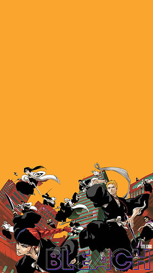 Bleach Anime Squad 11 Shinigami in Action Against Orange Sky HD phone wallpaper