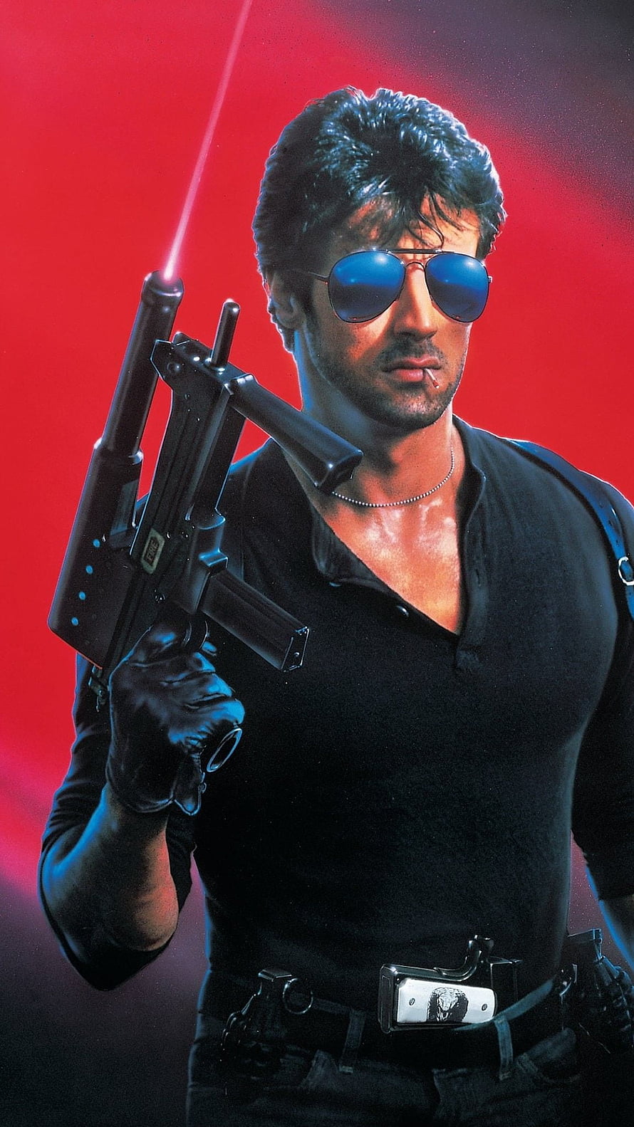 Sylvester Stallone as John McClane in Die Hard with sunglasses and submachine gun HD phone wallpaper