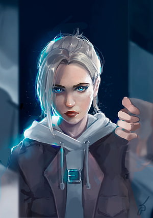 Jett from Valorant in a Hoodie with Glowing Blue Eyes and Silver Hair HD phone wallpaper