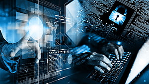 Cybersecurity and IT Defense Concept with Digital Lock and Circuit Board HD wallpaper