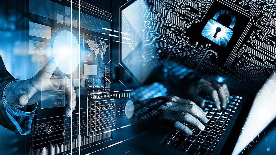 Cybersecurity and IT Defense Concept with Digital Lock and Circuit Board HD wallpaper
