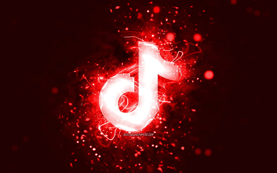 Glowing TikTok Logo With Red Neon Particles And Abstract Digital Energy Burst HD wallpaper