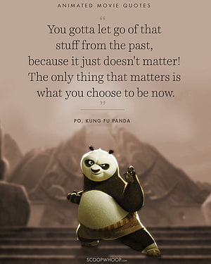 Po from Kung Fu Panda in a martial arts stance with an inspirational quote about letting go of the past HD phone wallpaper