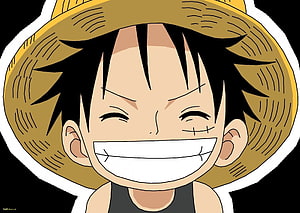 Young Luffy from One Piece Wearing Straw Hat with Wide Smile HD wallpaper