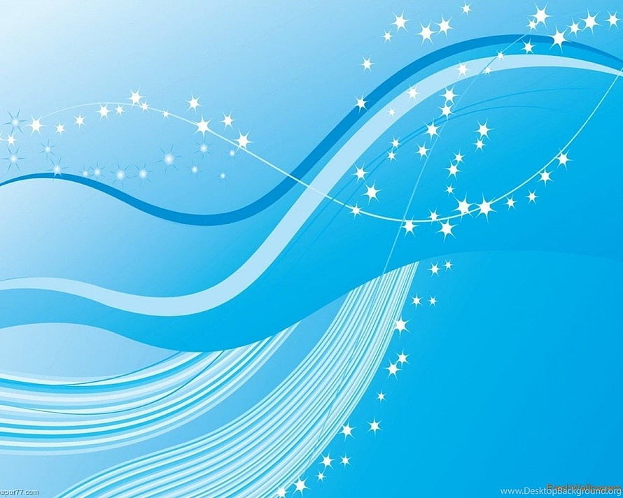 Elegant Sky Blue Abstract Waves with Sparkling Stars and Flowing Ribbons HD wallpaper
