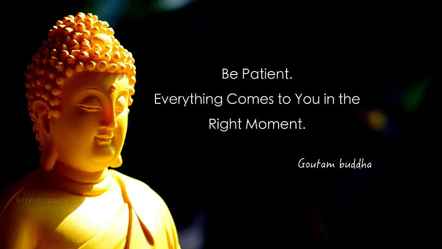 Gautama Buddha Statue With Inspirational Quote on Patience and Timing HD wallpaper