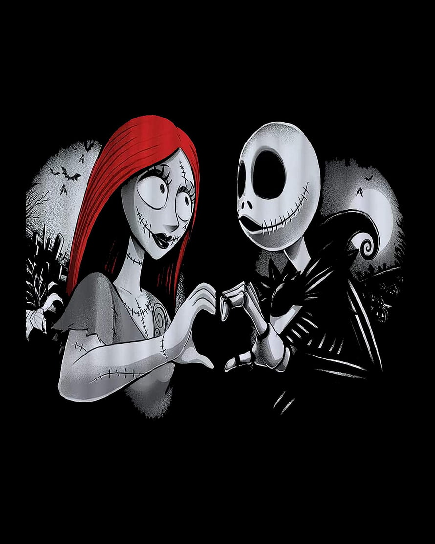 Jack and Sally from The Nightmare Before Christmas Forming a Heart Shape in Stylized Illustration HD phone wallpaper