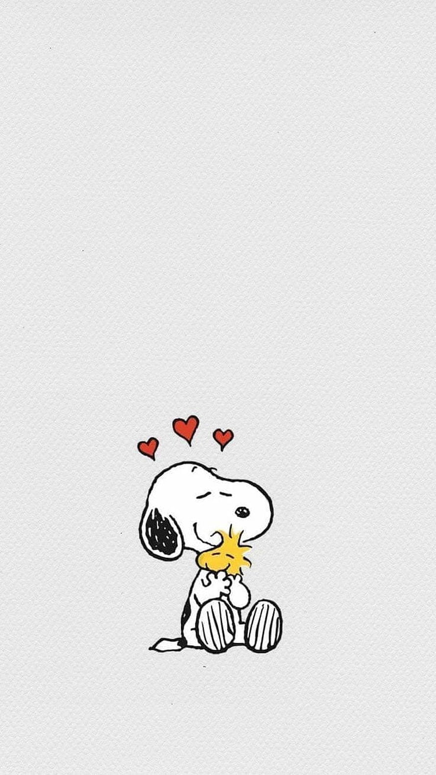 Snoopy and Woodstock Kissing with Floating Hearts on a Minimalist White Background HD phone wallpaper