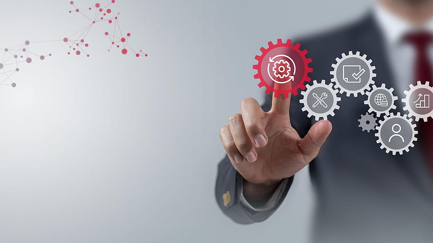 Business Professional Interacting with Digital DevOps and Systems Integration Icons HD wallpaper