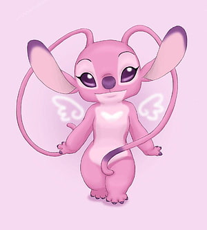 Cute Pink Angel Stitch Character with Wings and Heart Mark on Soft Background HD phone wallpaper