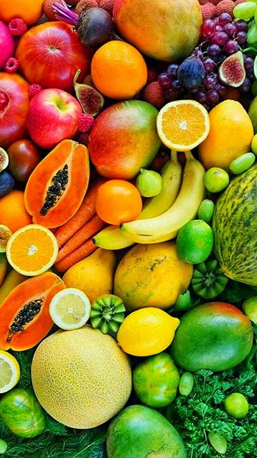 Vibrant Assortment of Fresh Tropical Fruits and Vegetables in Colorful Composition HD phone wallpaper