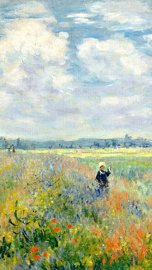 Claude Monet Impressionist Painting of a Flowering Meadow Under a Cloudy Sky HD phone wallpaper